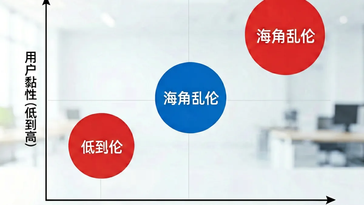 海角乱伦与其他成人内容平台的用户黏性和内容垂直度对比示意图，以坐标轴形式展示各平台定位