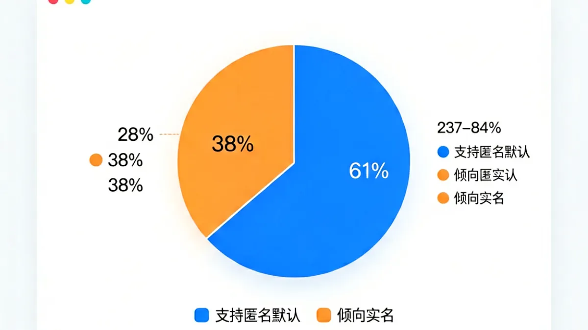 海角乱伦社区投票结果页面，显示匿名模式与实名显示的用户偏好比例饼图
